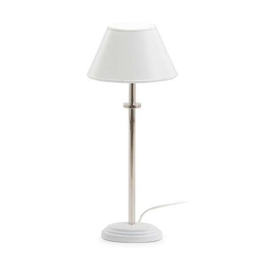 Biała/niklowa metalowa lampa stołowa, 15x11x45 cm