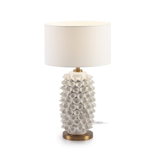 Lámpara de sobremesa sin pantalla cerámica blanca y metal dorado, 22x19x52 cm