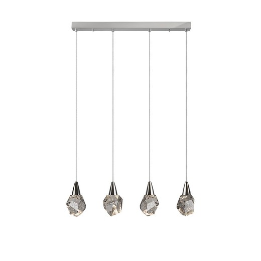 Ceiling lamp with 4 LED crystal and silver metal lights, 79 x 10 x 19 cm | Aquaria
