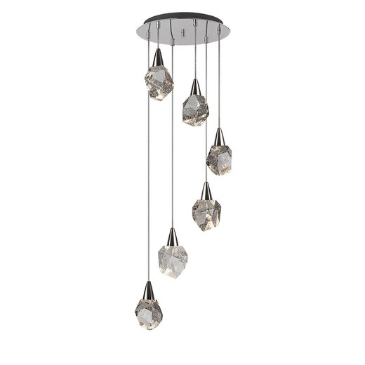 Lámpara de techo con 6 luces LED de cristal y metal plateado, Ø 39 x 120 cm | Aquaria