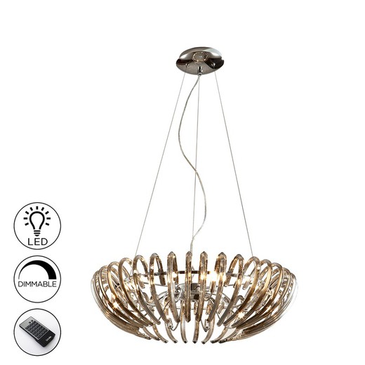 Lámpara de techo, con mando y 12 luces, de metal y cristal en champán, Ø 66 x 22 cm | Ariadna