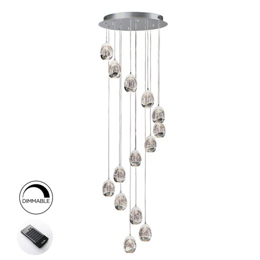 Metal and Crystal Dew Silver 14-light Ceiling Lamp, Ø50x170cm
