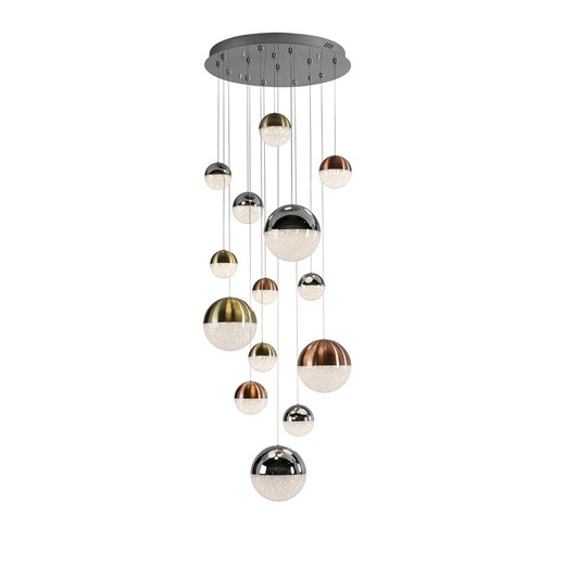Candeeiro de tecto com 14 luzes led tipo esfera de metal, Ø60x180cm