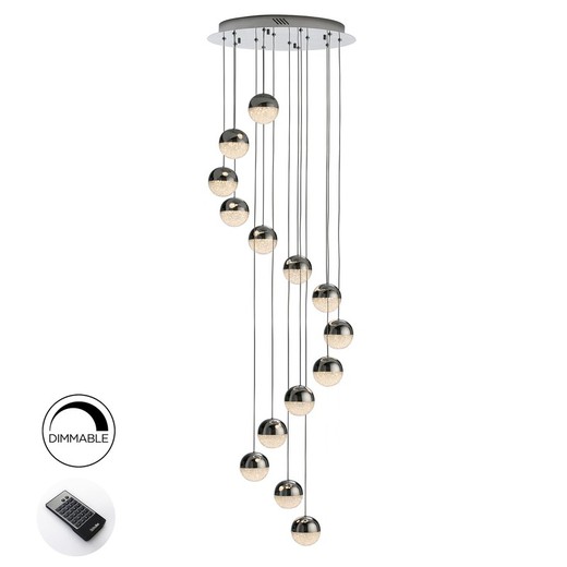 Lampa Sufitowa 14 Świateł Led Metalowa Kula Srebrna, Ø50x165cm