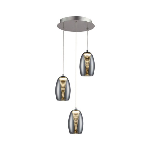 Ceiling Lamp of 3 Led Metal and Glass Nebula Mirrored lights, Ø30x85cm