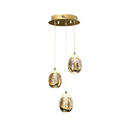 Ceiling Lamp with 3 Led Metal and Crystal Dew Gold lights, Ø25x75cm