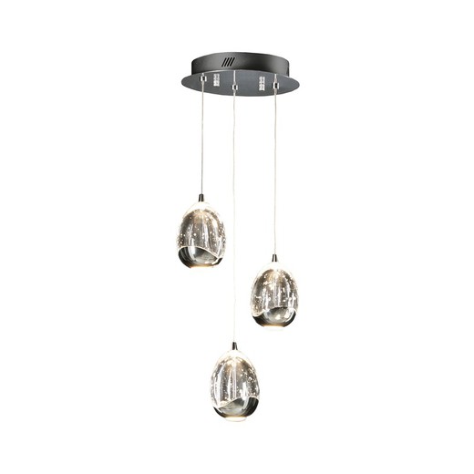 Metall och Crystal Dew Silver 3-ljus Led-taklampa, Ø25x75cm
