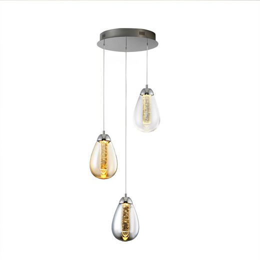 Taccia 3-punktowa metalowa i szklana lampa sufitowa LED, Ø32x95cm