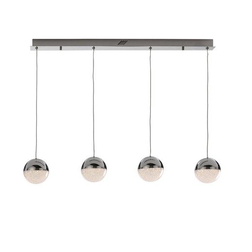 Lâmpada de teto LED de esfera metálica prateada com 4 lâmpadas, 91x12x12cm