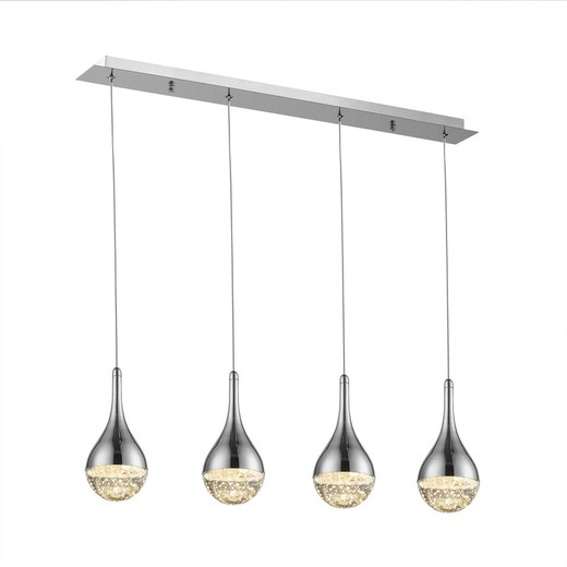 Lámpara de techo, con 4 luces, de metal y cristal plateado, 70 x 10 x 22 cm | Elie