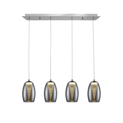 Ceiling Lamp with 4 Led Metal and Glass Nebula Mirrored lights, 72x12x18cm
