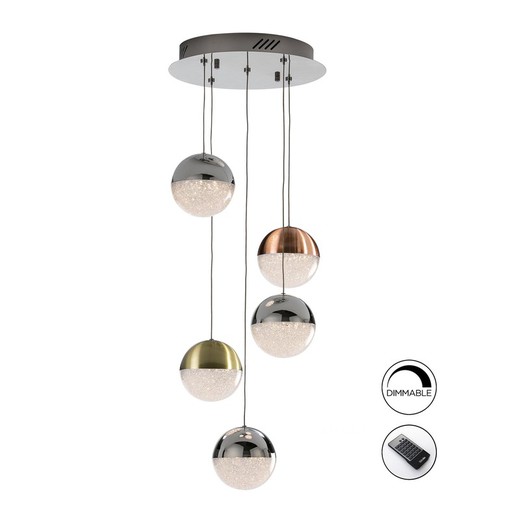 Plafonnier avec 5 lumières Led Metal Sphère, Ø33x120cm