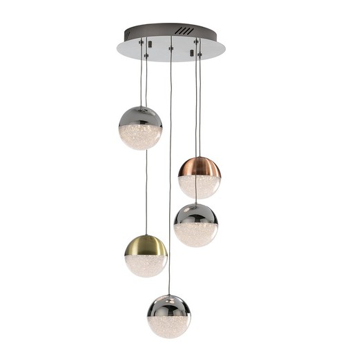 Ceiling Lamp with 5 Led Metal Sphere lights, Ø33x120cm