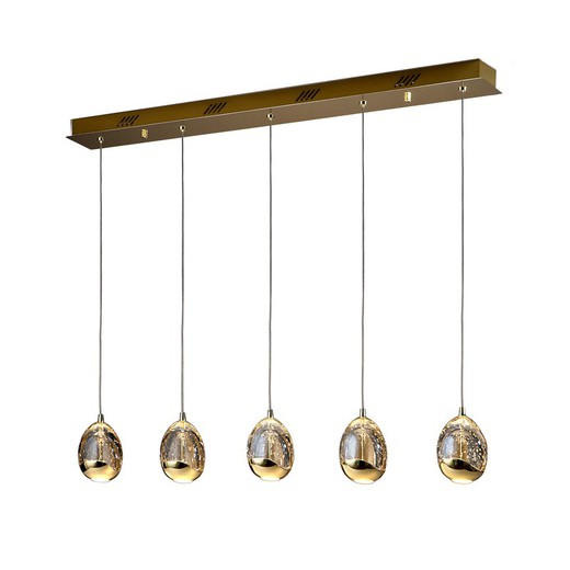 Ceiling Lamp of 5 Led Metal and Glass Golden Dew, 96x9x95cm