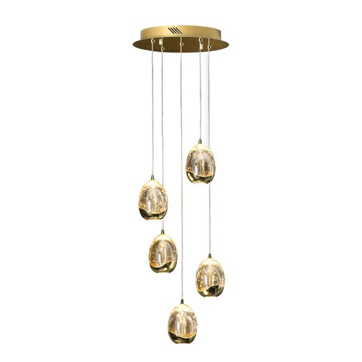 Plafondlamp met 5 Leds Metaal en Glas Golden Dew, Ø30x80cm