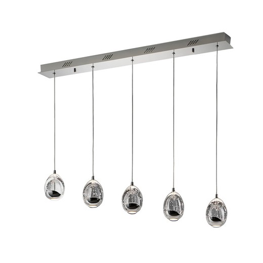 Deckenlampe mit 5 LED-Lichtern aus Metall und Crystal Dew Silver, 96x9x95cm