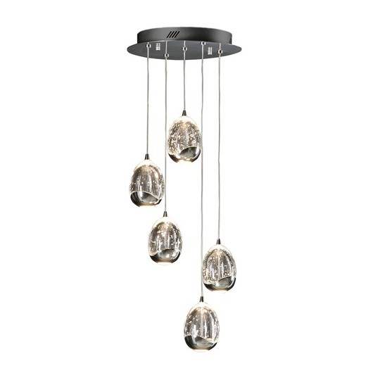 Φωτιστικό Οροφής με 5 φώτα Led Metal και Crystal Dew Silver, Ø30x80cm