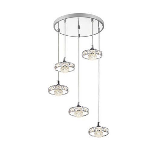 Deckenlampe mit 5 LED Suria Lichtern aus Metall und Glas, Ø43x70cm