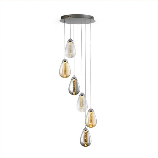 Taccia LED-Deckenlampe aus Metall und Glas mit 6 Lichtern, Ø40x125cm