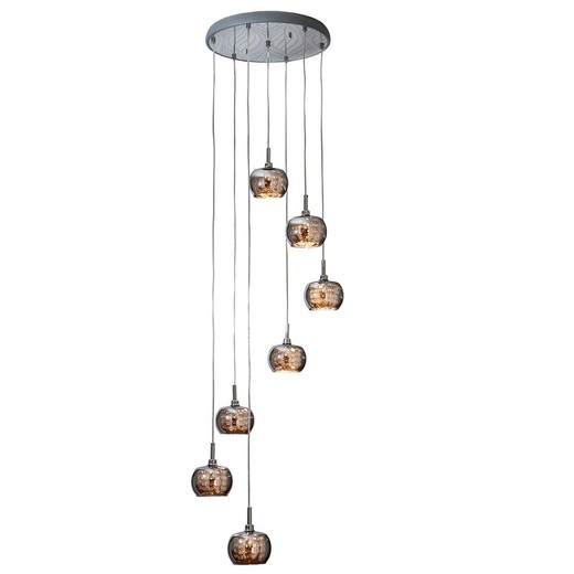 Taklampa med 7 lampor av stål och Arián spegelglas, Ø50x85cm