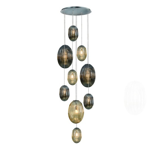Lámpara de techo, con mando y 9 luces, de metal y cristal, Ø 86 x 230 cm | Ovila