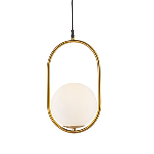 White glass and gold metal ceiling lamp, 24x20x42 cm