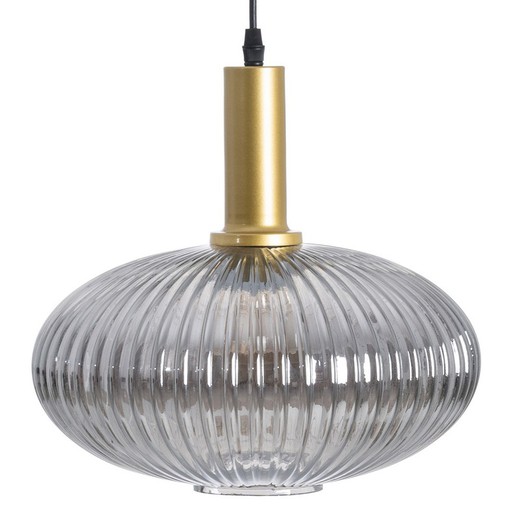 Glas- og jernloftslampe i røgfarvet grå og guld, Ø 30 x 26 cm