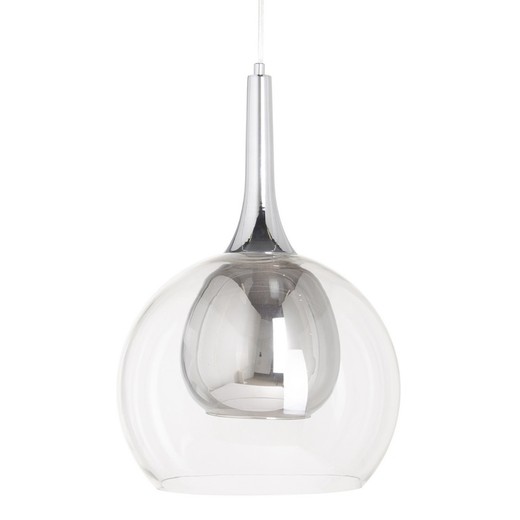 Krystal og jern loftslampe i transparent og sølv, Ø 30 x 50 cm