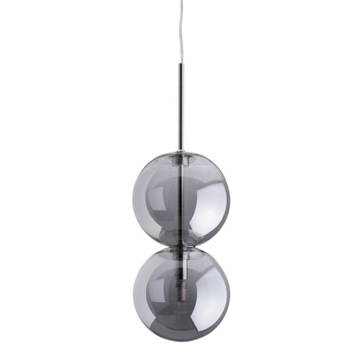 Glas- og metalloftslampe i røggrå og sølv, Ø 15 x 120 cm