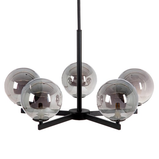 Glass and metal ceiling lamp in black and gray, 60 x 60 x 97 cm