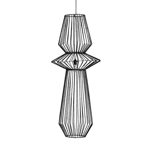 Schwarze Plissé-Eisen-Deckenlampe, Ø60x142cm