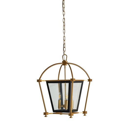 Żelazna i szklana lampa sufitowa złoto/czarna, 42x42x65cm