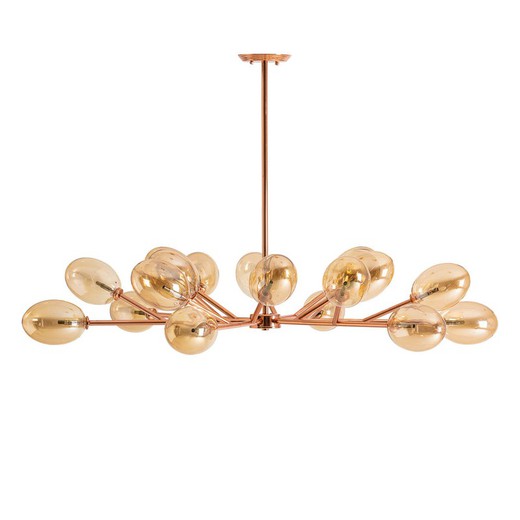 Brass and Copper / Amber Glass Ceiling Lamp, 125x120x70cm