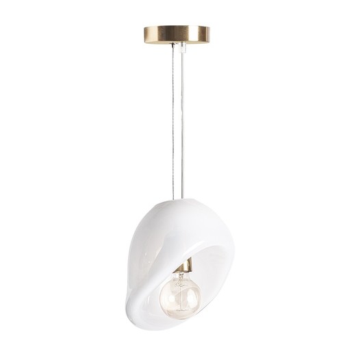 Lampada da soffitto in vetro e acciaio bianco e oro, 21 x 26 x 18 cm | Organico