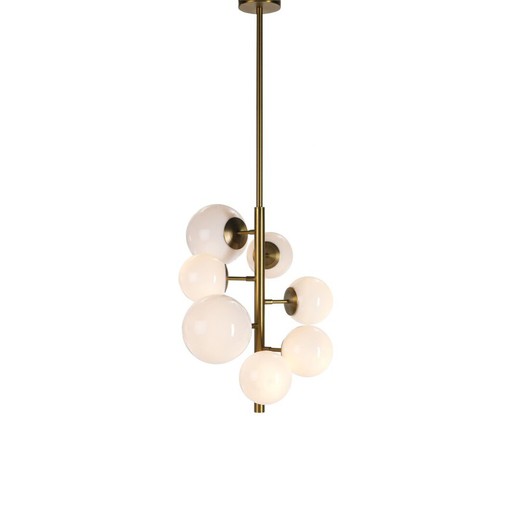 Golden ceiling lamp with 7 white spheres57x125