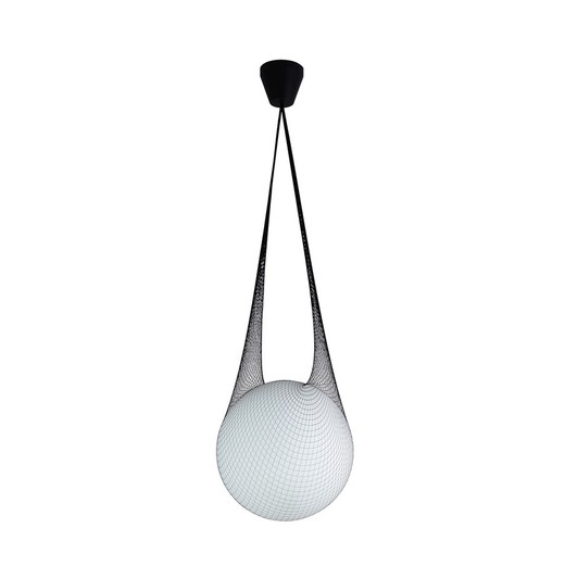 Lámpara de techo L de cristal y tela en blanco y negro, Ø 40 x 40 cm | Globe