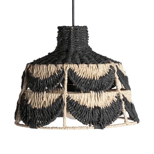 Lisse plafondlamp van natuurlijke vezels, touw en ijzer in zwart/naturel, 34 x 34 x 26 cm