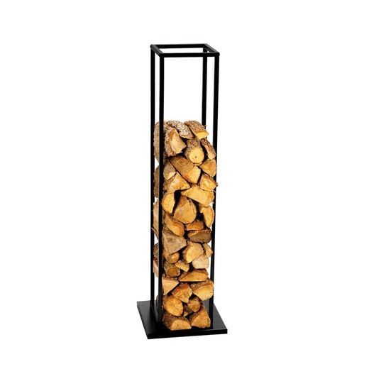 Træopbevaring i metal og sort glas, 33 x 33 x 115 cm