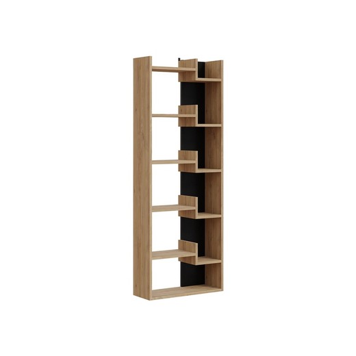 Librería de madera en color roble y negro, 60,5 x 22 x 162,4 cm | Klapo