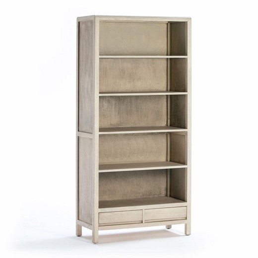 Librería de madera en gris velado con 5 estantes y 2 cajones, 90x40x190 cm