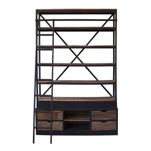 Black/Wood Ivalo Recycled Pine Bookcase, 160x45x245cm