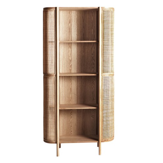 Librería Ikla de madera dm, madera de fresno y ratán en natural, 88 x 40 x 180 cm