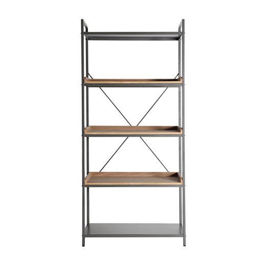 Tirkane Iron and Fir Wood Bookcase in Grey/Natural, 84 x 40 x 182 cm