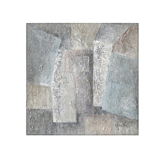 Abstrakt duk i akryl och silverblad, 130x4x130cm