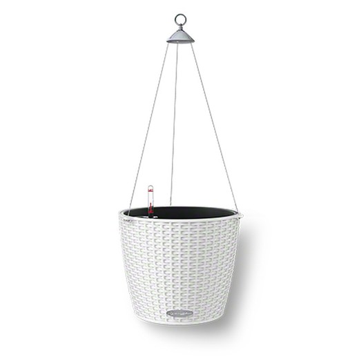 Self-watering hanging pot made of white polypropylene, 27 x 27 x 23 cm