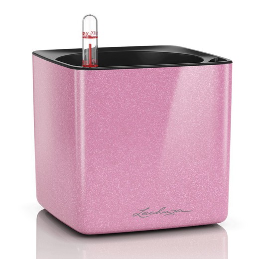 Self-watering polypropylene pot in pink, 14 x 14 x 14 cm