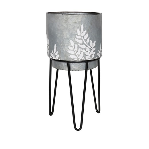 Planter with Base Branches L in Silver/Black Metal, Ø26x54 cm