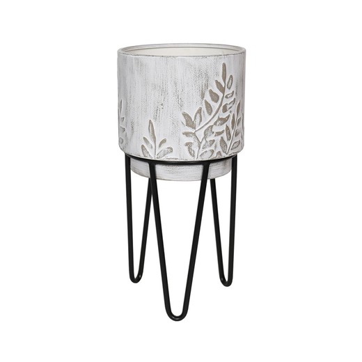 Planter with Stand Ramas S in Pickled White/Black Metal, Ø22x46 cm