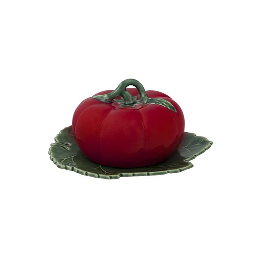 Botervloot met deksel van rood aardewerk, 20 x 18 x 12,5 cm | Tomaat