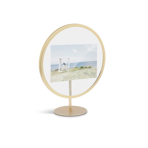 Iron and glass photo frame in gold, 22 x 10 x 22/27 cm | infinity